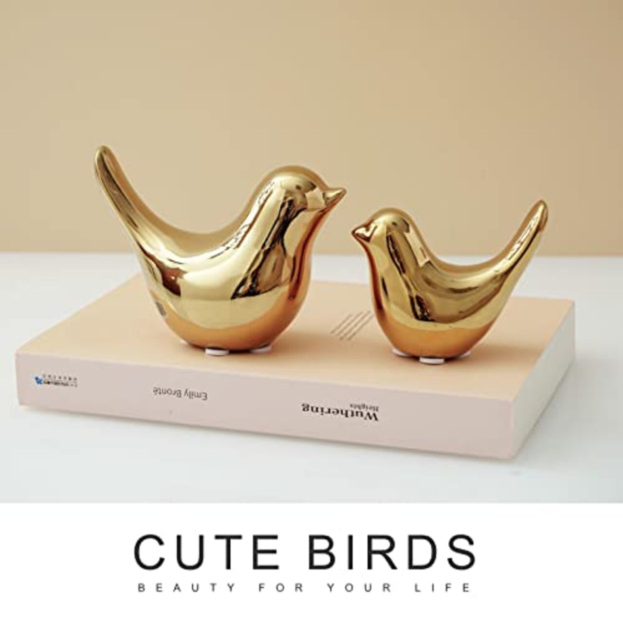 2 Pieces Small Birds Statues Home Decor Modern Style Birds Decorative Ornaments for Living Room, Bedroom, Office Desktop, Cabinets (Gold Birds)